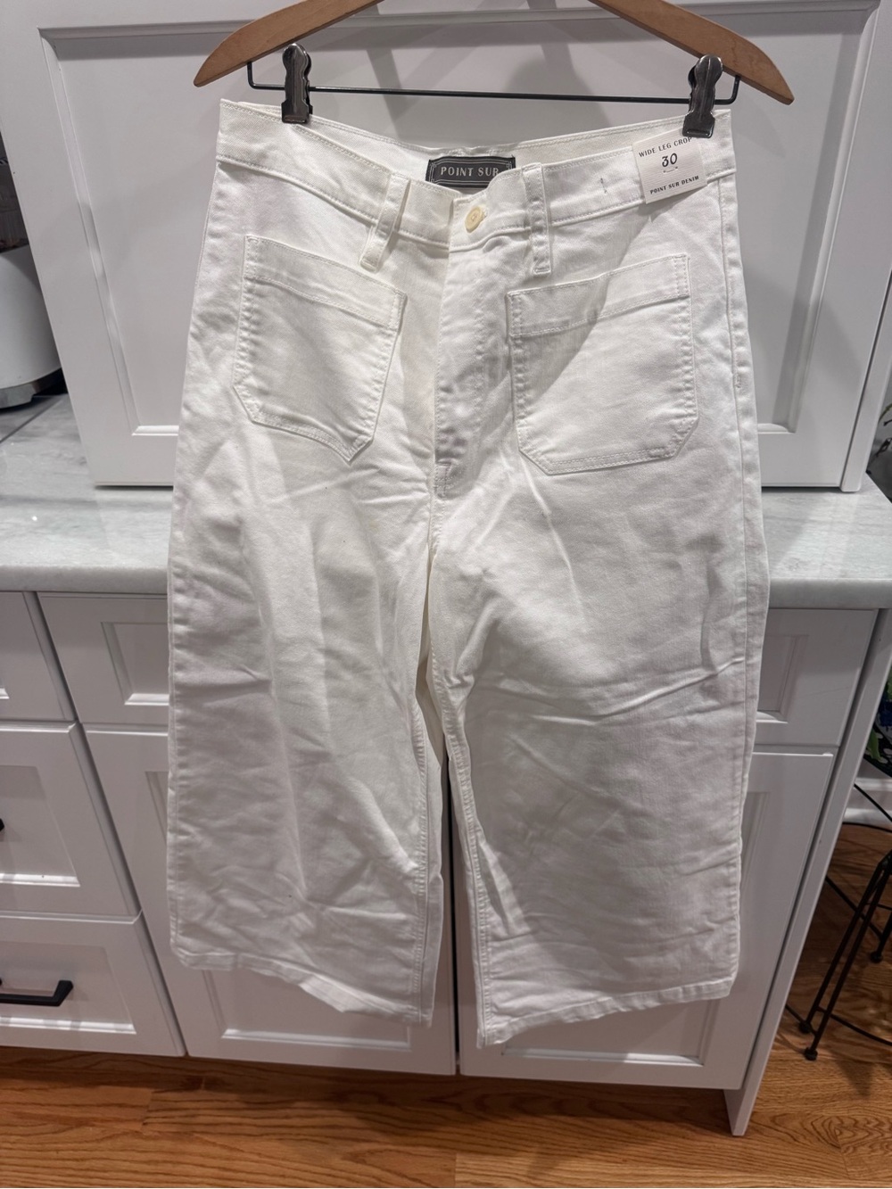 Point Sur White Cropped Wide-Leg Pants with Front Patch Pockets
